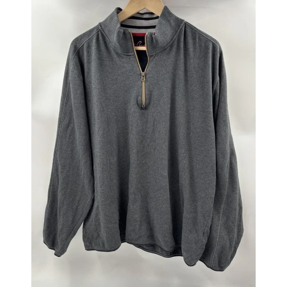 Robert Graham Men's 2XL Gray Cotton Classic‎ Fit Quarter Zip Pullover Sweater